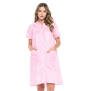 Casual Nights Women's Snap front House Dress Short Sleeve Woven Duster Housecoat Lounger Sleep Dress