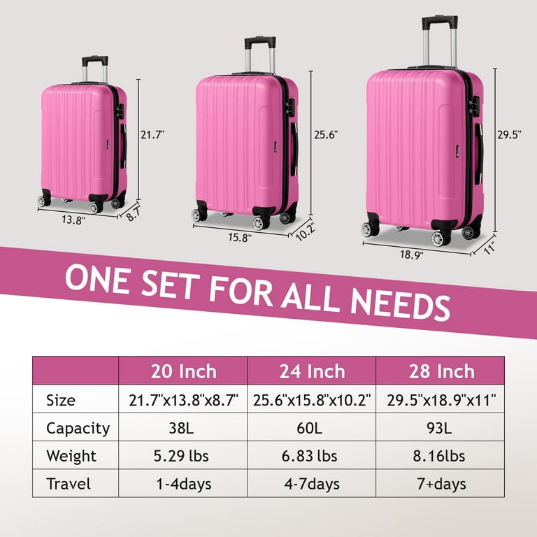 Zimtown 3 Piece Nested Spinner Luggage Set, TSA Lock, Pink