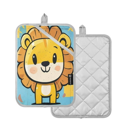 

2 Pcs Pot Holders Sets Oven Mitts Square Potholders Oven Hot Pads Heat Resistant for Kitchen Cooking Baking 7 x9.8 A Cute Cartoon Lion