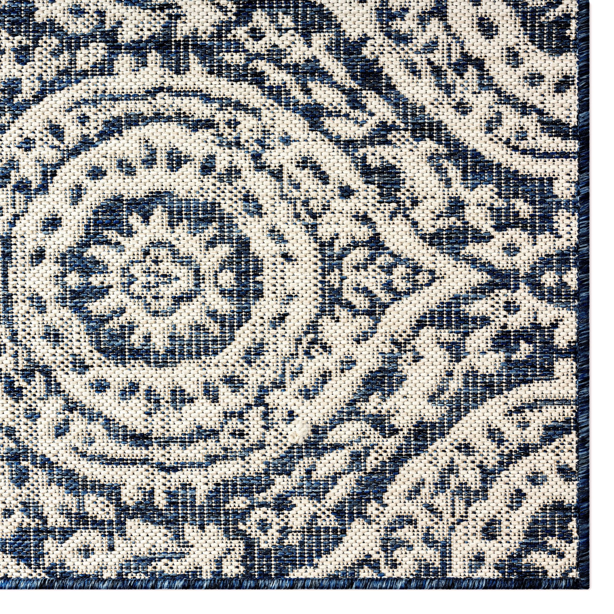 Nicole Miller New York Patio Country Zoe Moroccan Damask Indoor/Outdoor Area Rug, Navy Blue/Ivory , 7'9"x10'2"