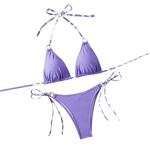 Women's Triangle Bikini Set Halter String Two Piece Swimsuit Brazillian Bathing Suit Cheeky Cute Swimwear (Purple,S)