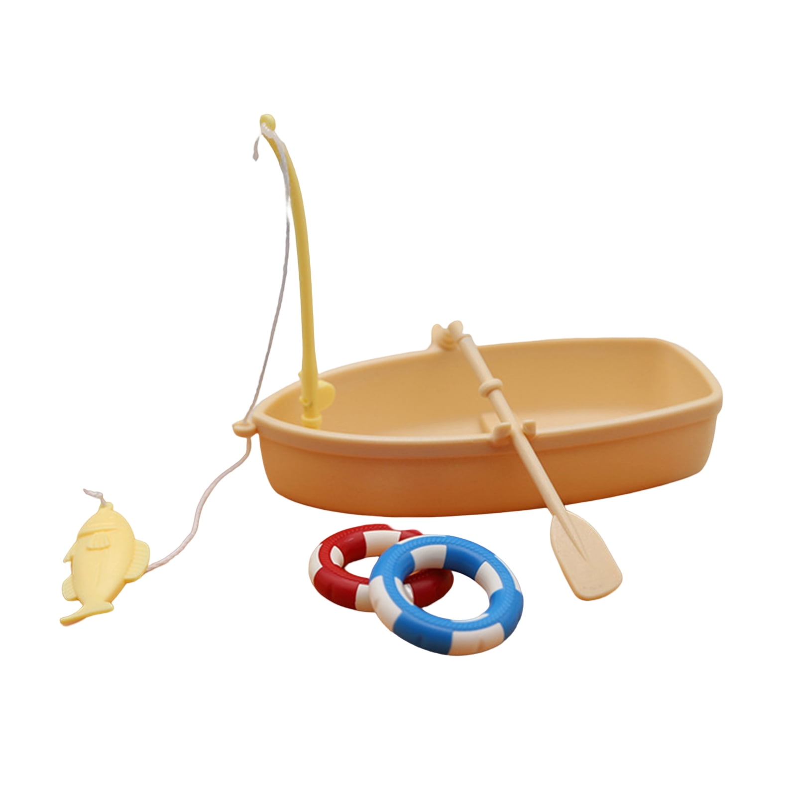 Skindy 1 Set Dollhouse Boat with Swim Circle: Realistic Plastic Mini Paddle  Boat Beach View Ornament, Play House Toy for Micro Landscape 