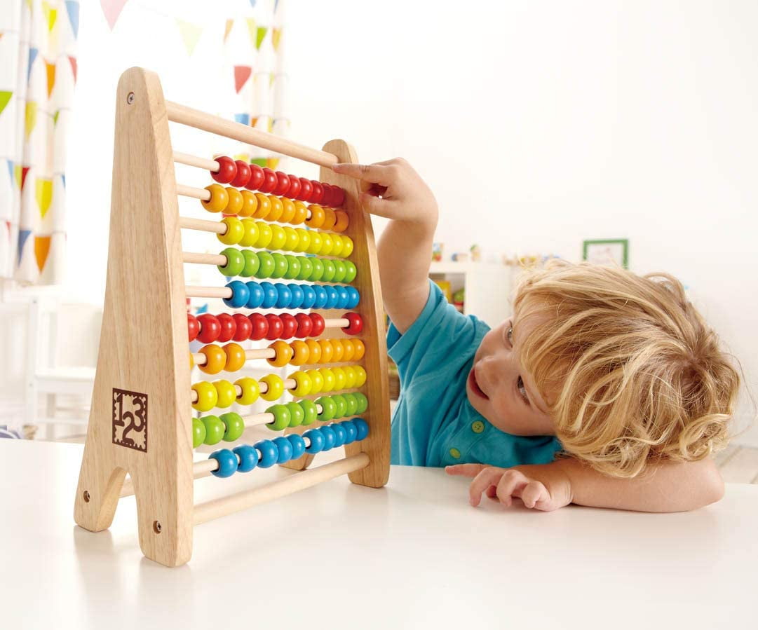 Hape Rainbow Wooden Counting Bead Abacus, L 10, W 4.7, H 12.6 inch