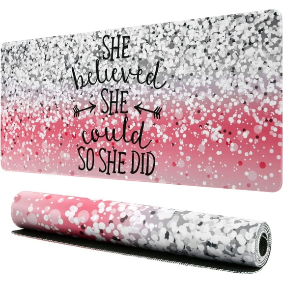 Extended Gaming Mouse Pad, Non-Slip Water-Resistant Rubber Base Computer Keyboard Mouse Mat Desk Protector, 35.5x15.75-inch 3mm Thick XX-Large, Ideal Partner for Work & Game (Glittering Pink)