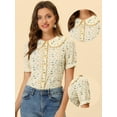 thumbnail image 2 of Blusa floral Allegra K para Mujer con Cuello Peter Pan y Encaje Albaricoque M, 2 of 4