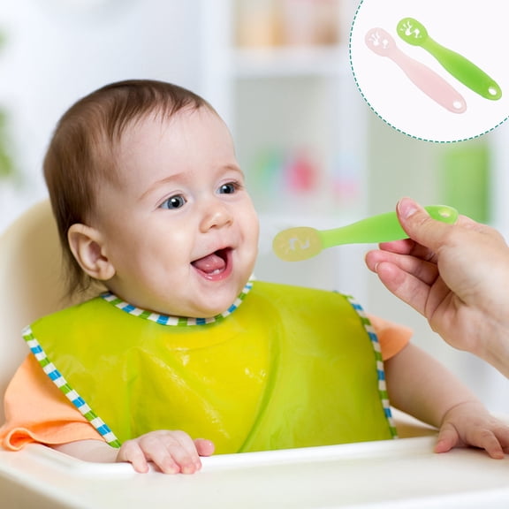 NIAIZEK Set of 2 Silicone Baby Utensils Green Training Spoons for Infant Feeding and Weaning Soft Safe Toddler Spoons