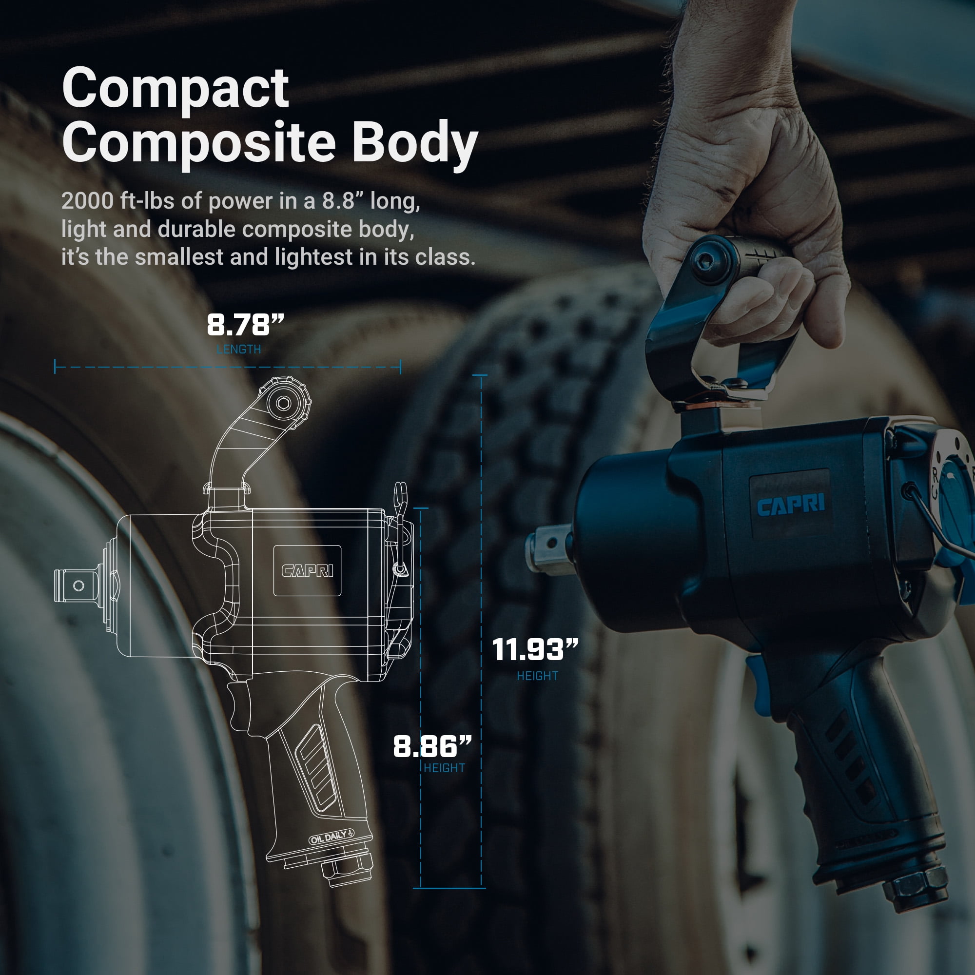 Capri Tools 1 in. Twin Power Drive Air Impact Wrench, 2000 ft. lbs.