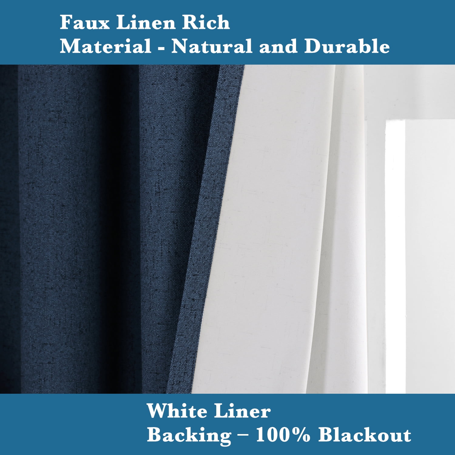 Primebeau 100% Blackout Grommet Textured Rich Material Faux Linen Curtains Panels(52 x 96 inches, Navy)