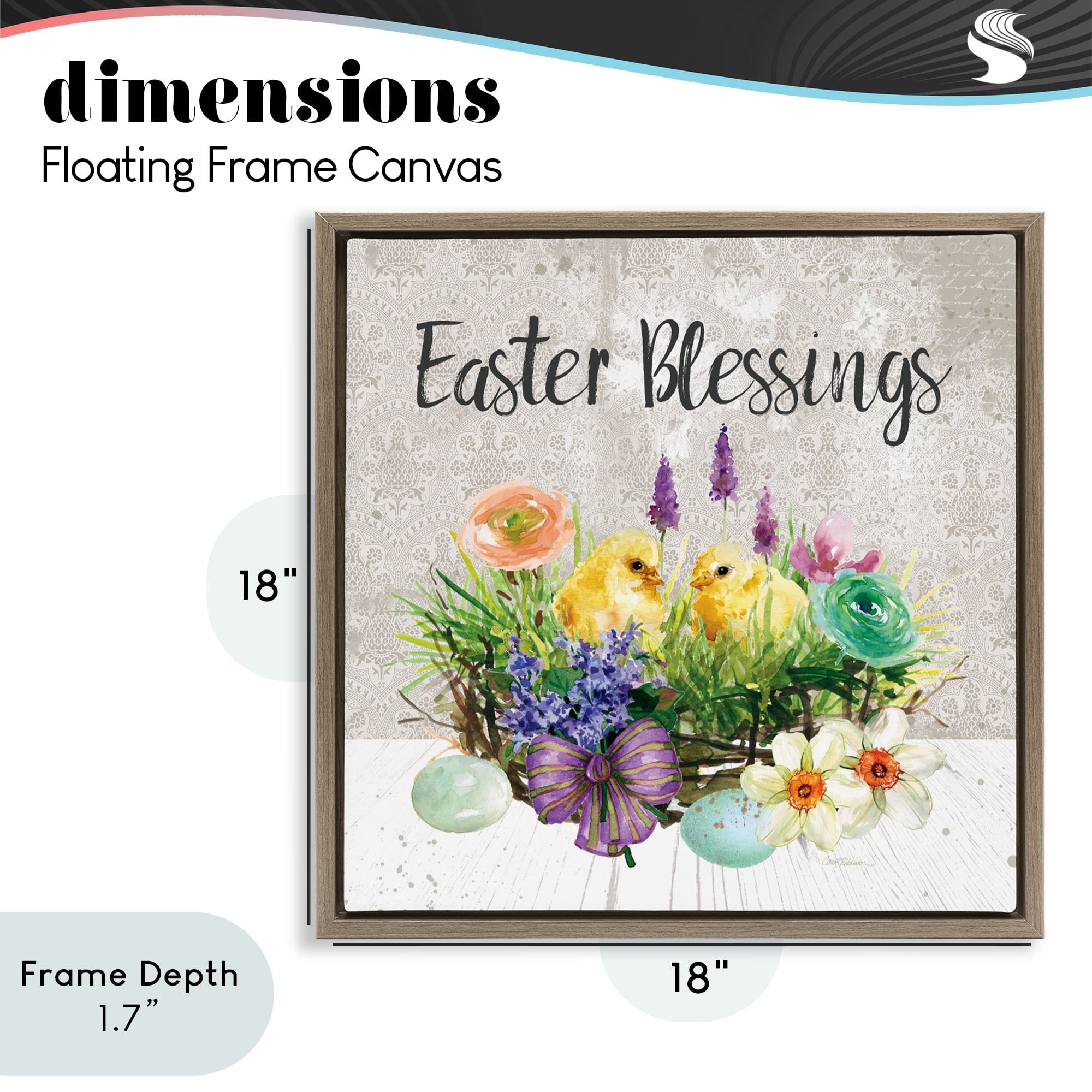 Stupell Industries Easter Blessings Basket of Flowers Brown Framed Floater Canvas Wall Art, design by Carol Robinson