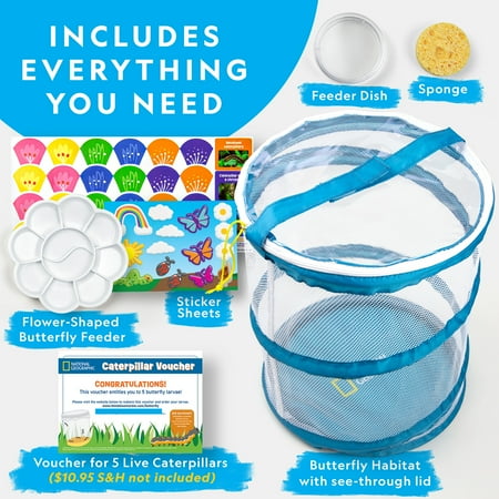 National Geographic Butterfly Growing Kit with Habitat and Voucher for 5 Live Caterpillars