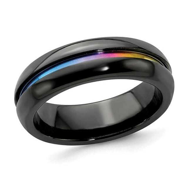 Bague Centrale Anodisée Arc-en-Ciel en Titane pour Hommes (7mm)