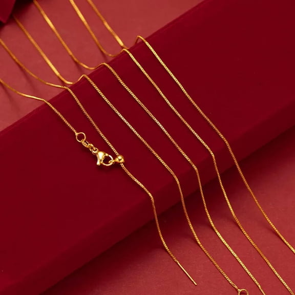 QQTDFG 1PCS 24K Yellow Gold Plated 1mm 18" Fashion Box Chains Necklace for Men Women-default