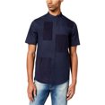 thumbnail image 1 of Sean John - Camisa con botones de patchwork para hombre, azul, grande, 1 of 1