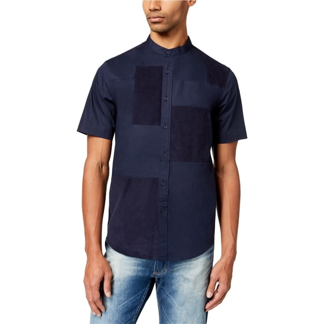 Sean John - Camisa con botones de patchwork para hombre, azul, grande