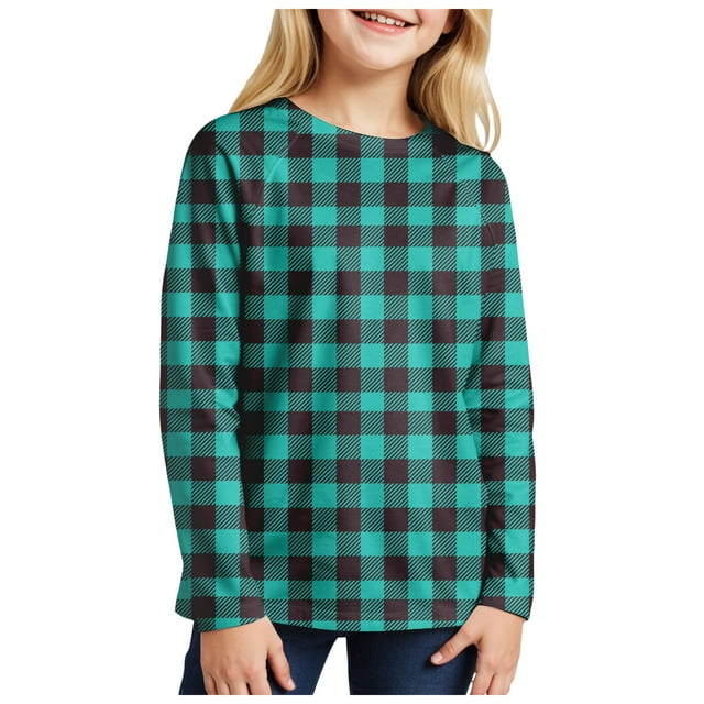 Gubotare Longues Hauts à Manches pour Filles Filles Chemises à Manches Longues Enfants Hauts Texturés à Col Rond Blouse Décontractée Mignonne Tee Taille 5T 6T (Vert Menthe,5-6 Ans)