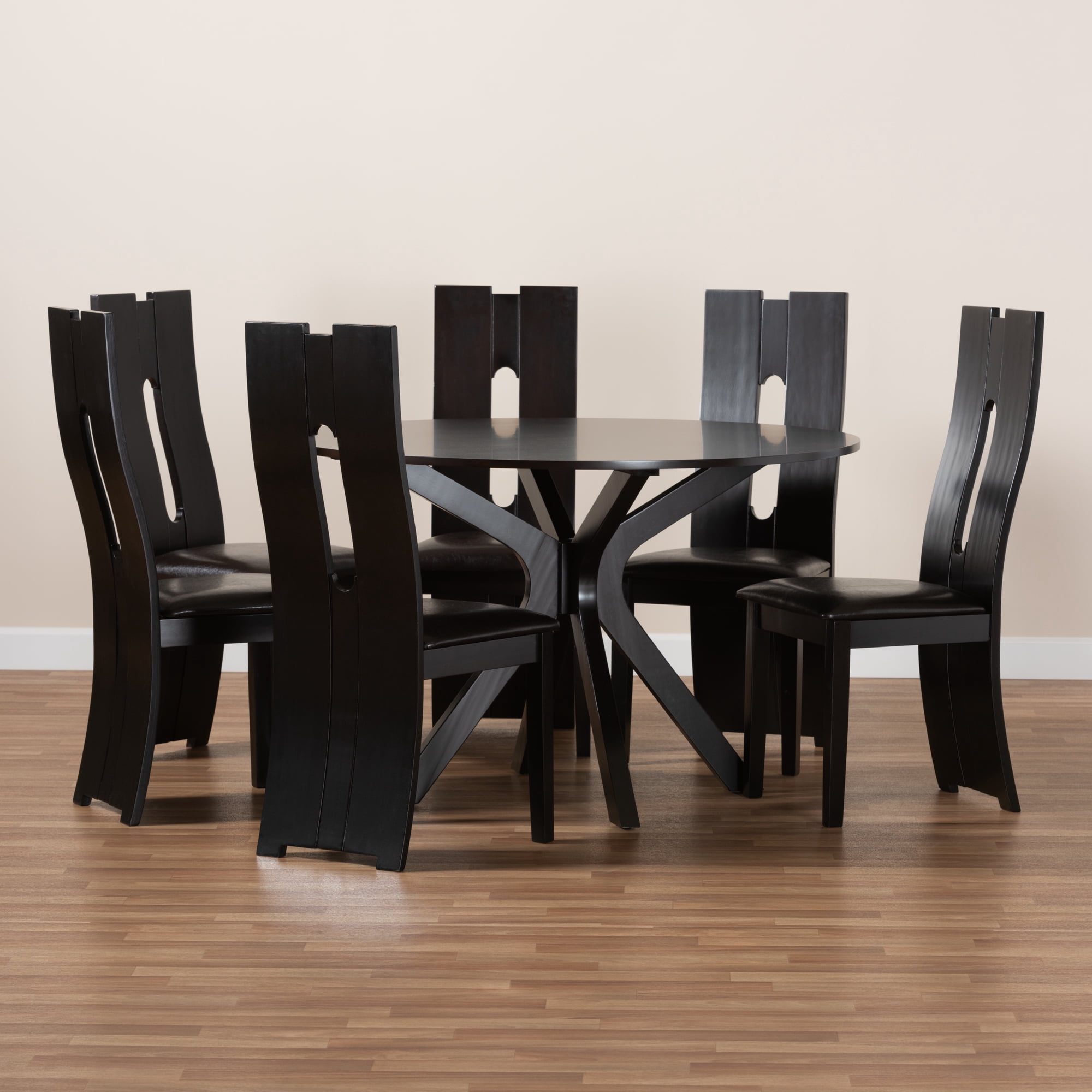 Baxton Studio Kenyon Modern Dining Set, 7-Piece, Espresso Brown