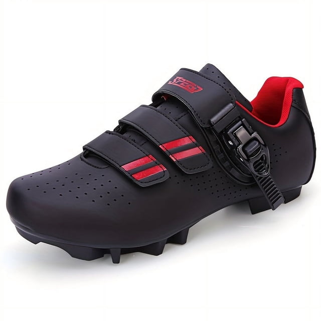SUTENGDA Men‘s Lightweight Cycling Shoes - Breathable All-Season Bike Footwear with Adjustable Hook & Loop Closure Compatible with Peloton & SPD Pedals Available in Striped & Solid Col