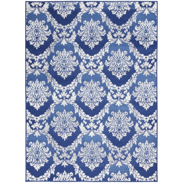 homeroots home decor 385821 6’ x 9’ Blue and Ivory Damask Area Rug