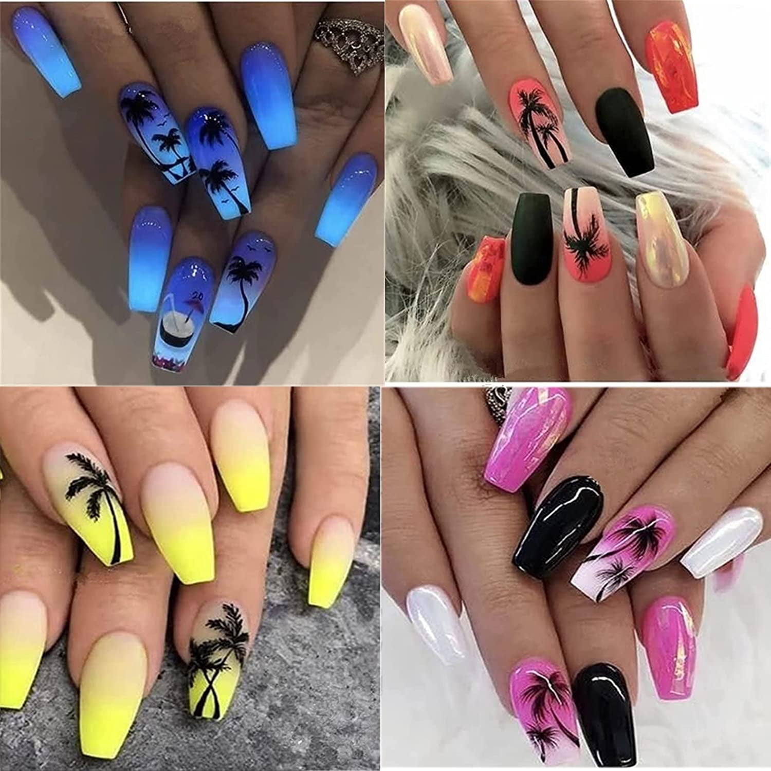 2 Blatt Tropical Nagelaufkleber Mit Palmen & Kokospalmen – Selbstklebende 3D-Deko Für Nägel, Sommer-Design