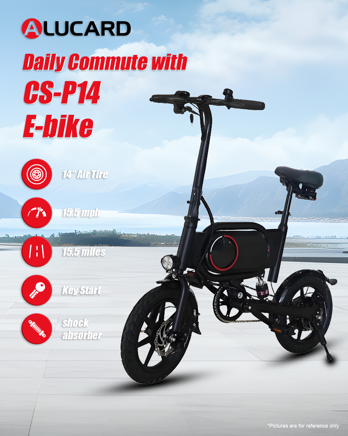 Electric Bike for Adults, 14 inch Tires, 350 W Motor  Dual Disc Brakes 19-22 mi Range Folding Design