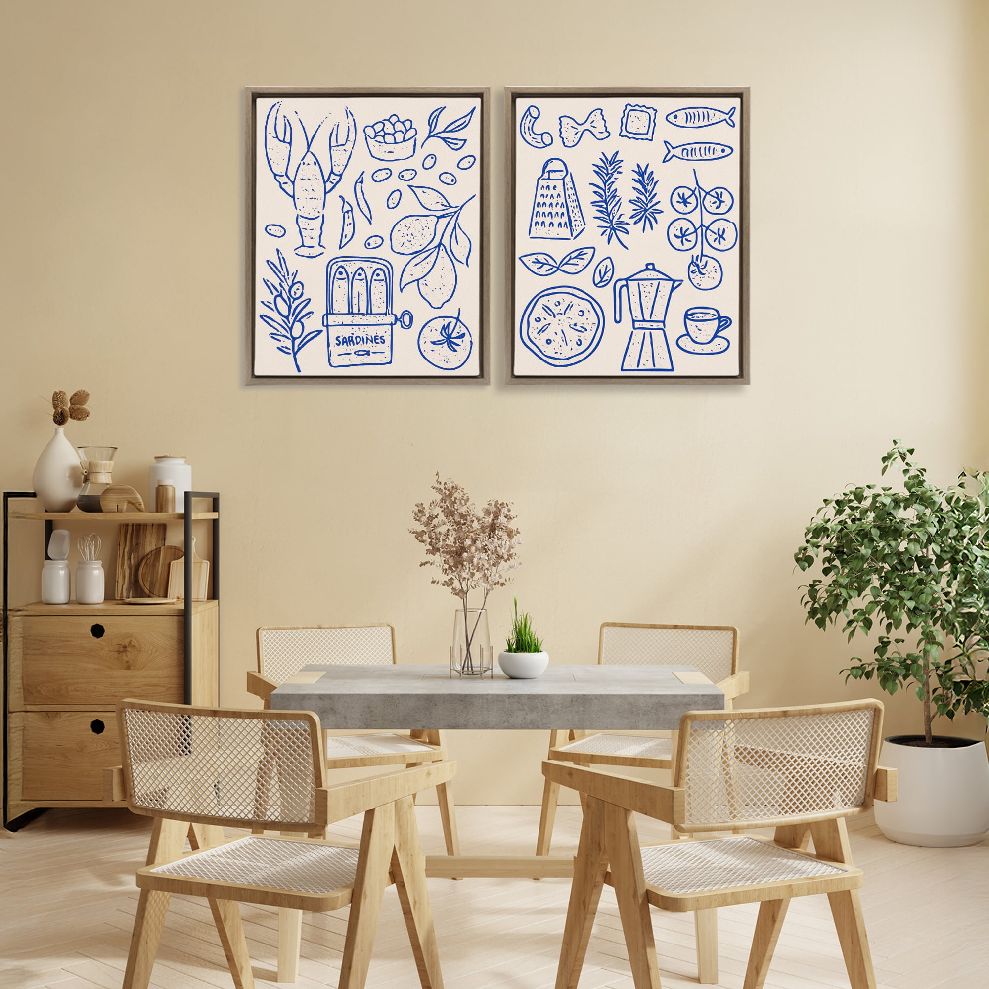 Stupell Industries Mediterranean Kitchen Simplicity 2 Piece Brown Framed Floater Canvas Set, design by Camila Juncos