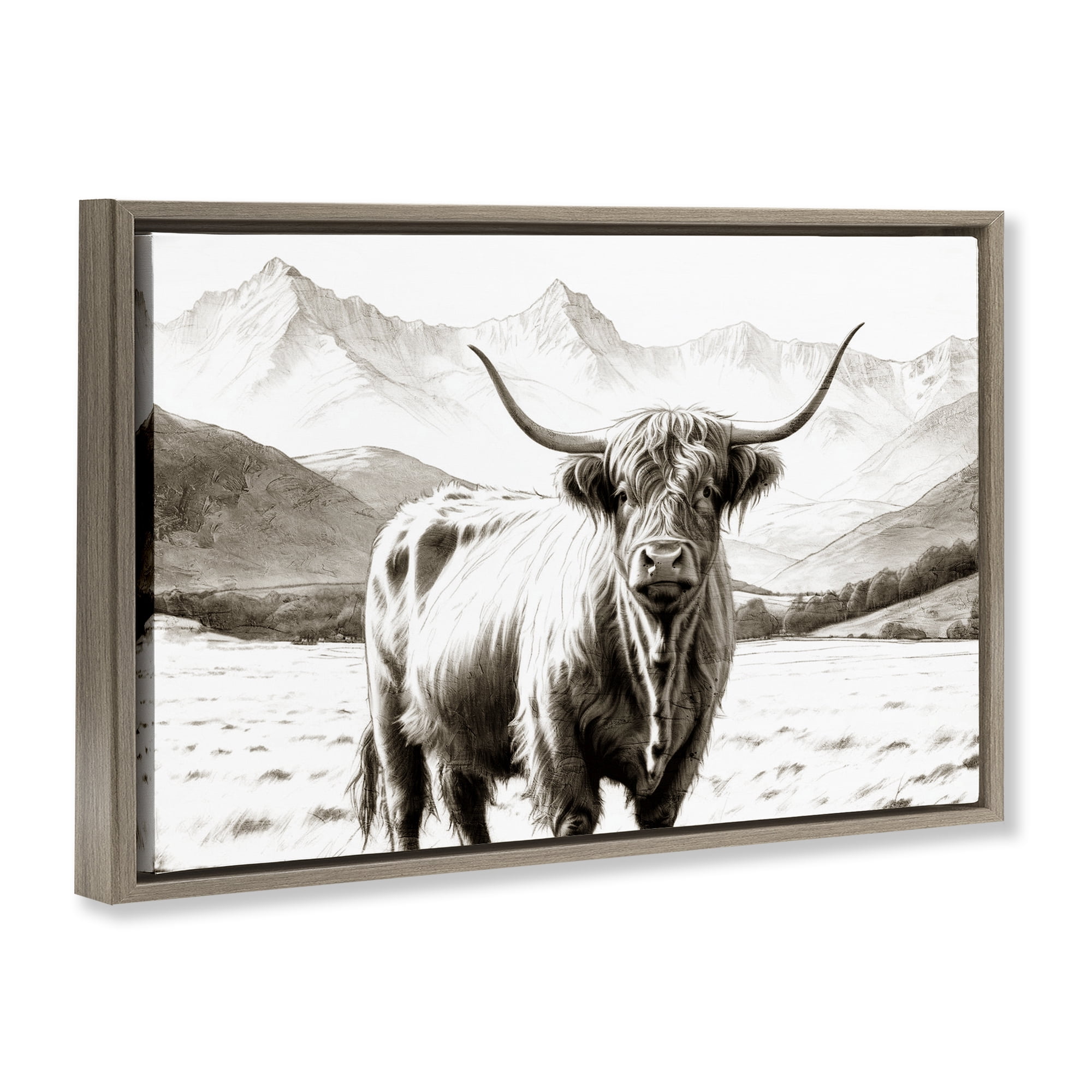 Stupell Industries Highland Sepia Sketch Brown Framed Floater Canvas Wall Art, design by Kim Allen