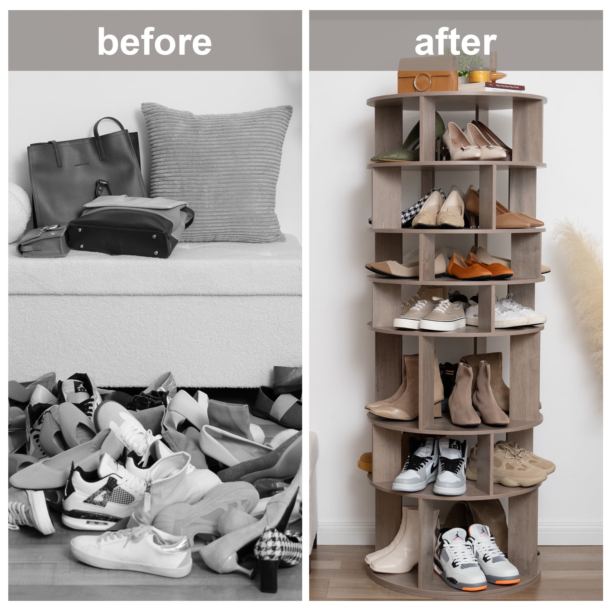 Rotating 8 Tier Shoe Rack Tower, 32 Pair Closet Organizer
