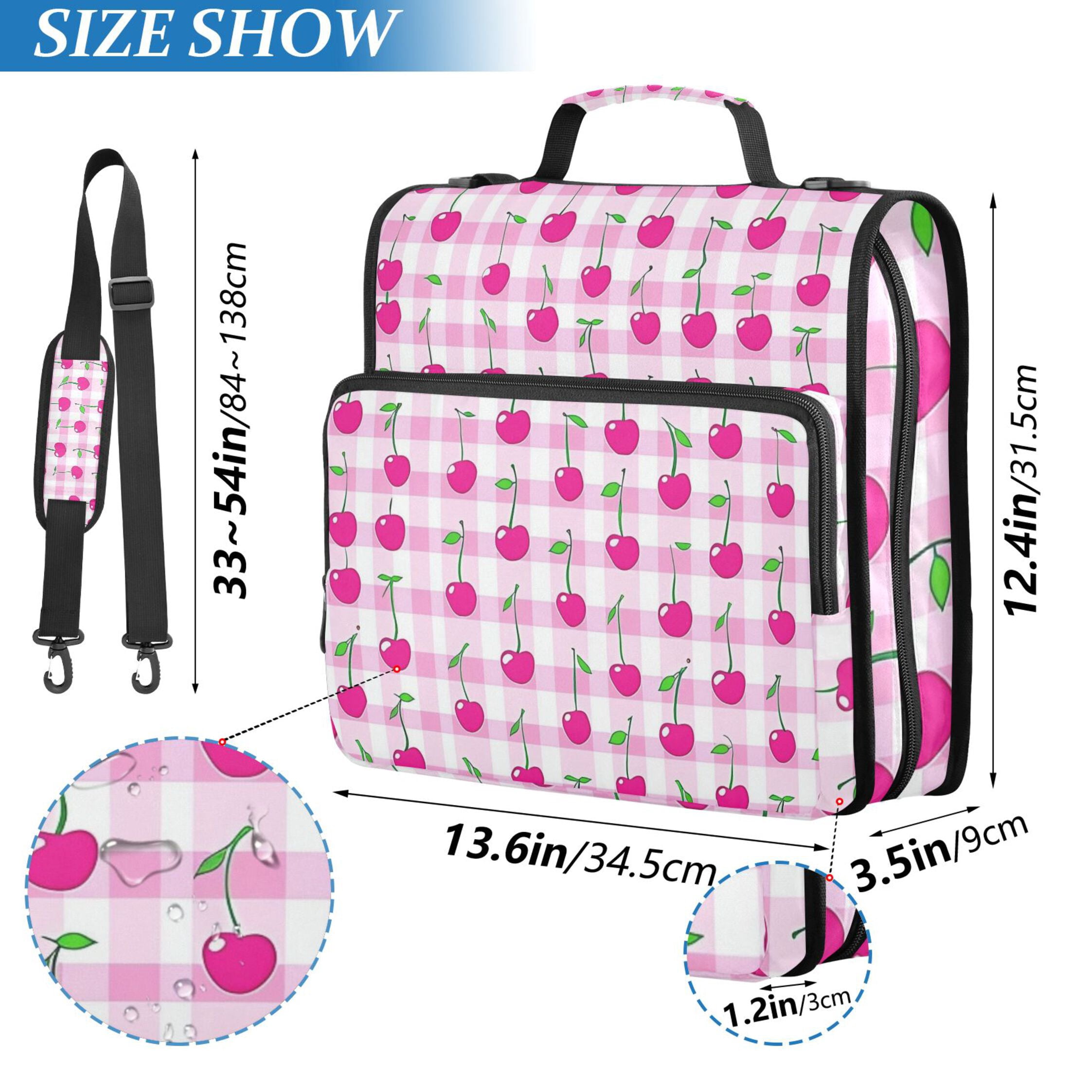 3 Ring Zipper Binder with Shoulder Strap Waterproof Trapper Keeper 2 Inch D-Ring 500 Sheets Capacity Cherry on Gingham