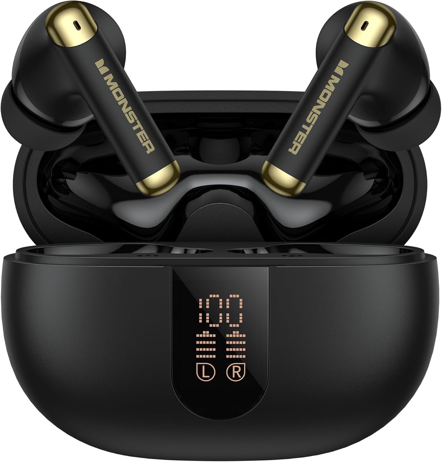 Monster Wireless Earbuds， Bluetooth 6.0 Stereo Headphones with Noise-Cancelling Mic and LED Display, Built-in Mic for Clear Calls, Waterproof Design for Sports