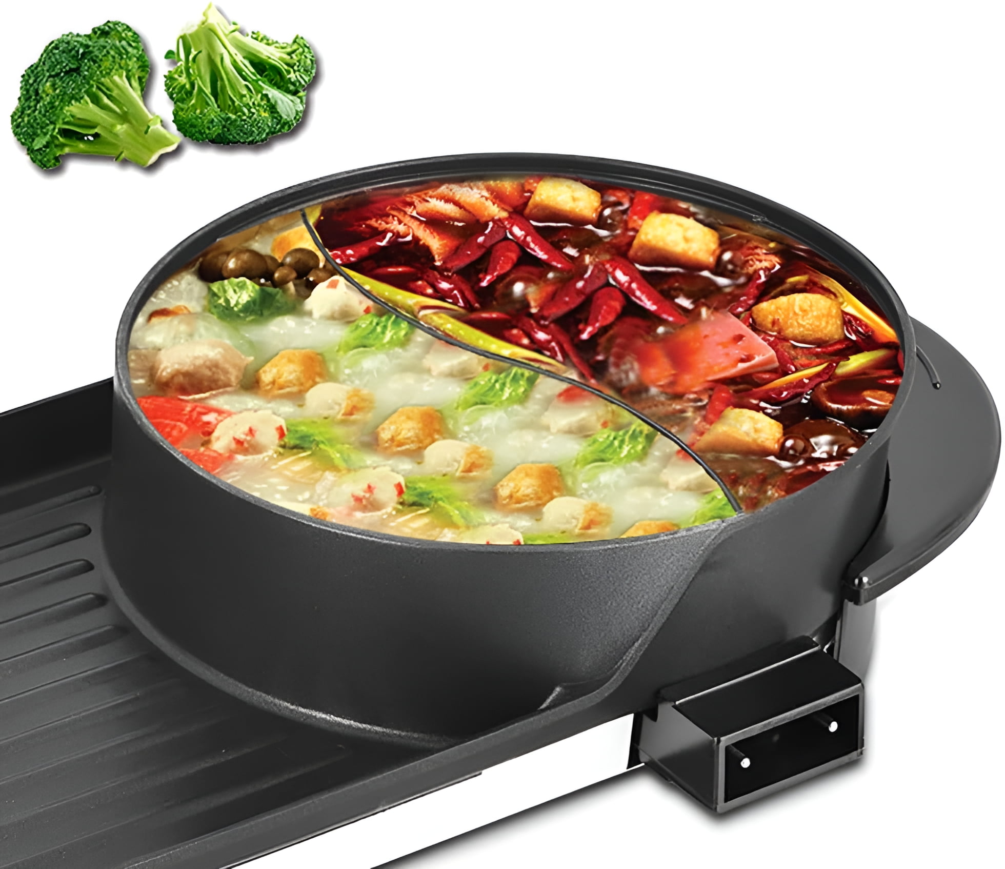 2 in 1 Electric Hot Pot Grill Teppanyaki Non-Stick Smokeless Barbecue Pan Grill 1100W Electric Smokeless Grill and Hot Pot BBQ Grill Soup Shabu Pot