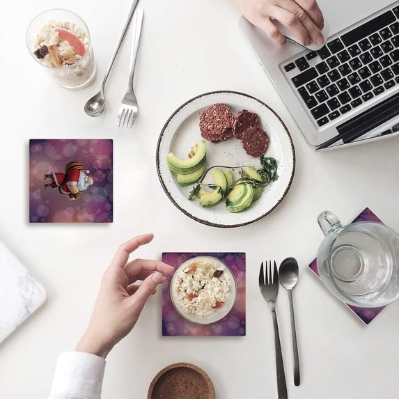 FMSHPON Merry Christmas Santa Claus Set of 4 Coaster for Drinks, Absorbent Ceramic Stone Coasters Cup Mat with Cork Base for Home Kitchen Room Coffee Table Bar Decor