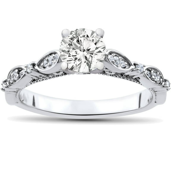 Pompeii 3/4ct Vintage Round Cut Diamond Engagement Ring 14k White Gold (H/I,I1-I2)
