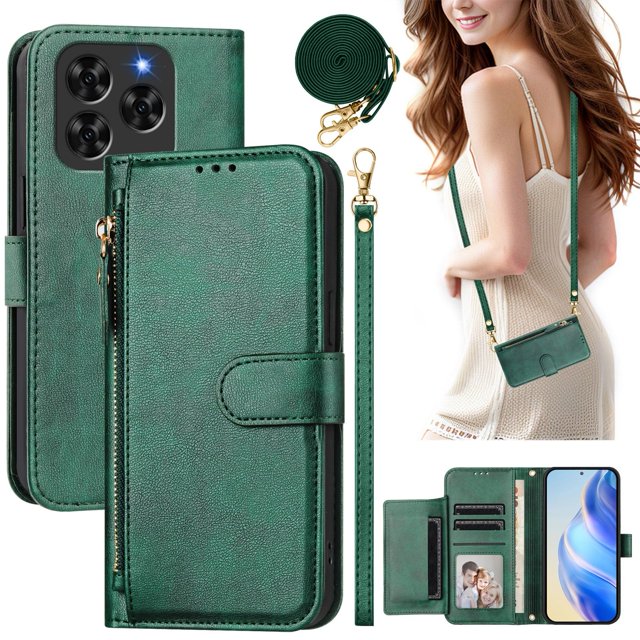 Flip Case for GANGXUN Cubot Note 60 Multi-Card Zipper Folio with Wrist & Crossbody Strap, PU Leather Shockproof Flip Cover