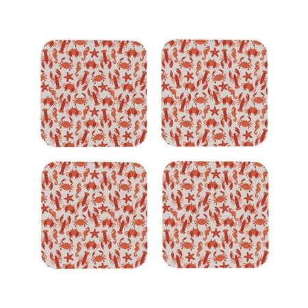 

Lukts Sea Creatures Print Leather Drinks Coasters Set of 4 Suitable or Drinks Furniture Protection and Easy Clean up-Square