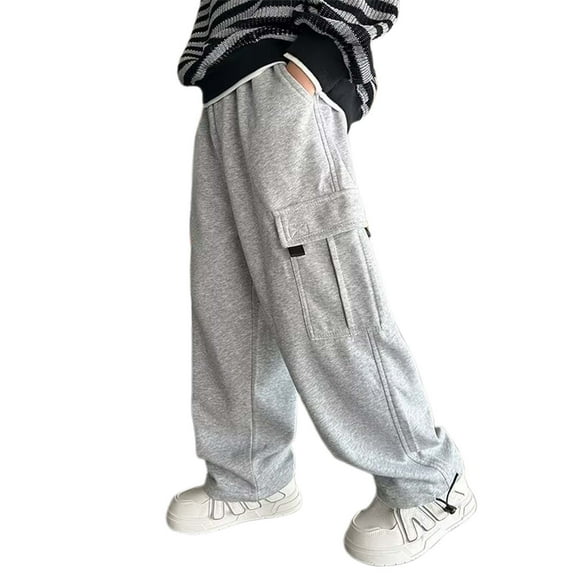 ibiyuan Girls Lined Cargo Pants Winter Fall Sportswear Stylish Warm Kids Outfit Comfortable Durable Playwear Grey,8-9