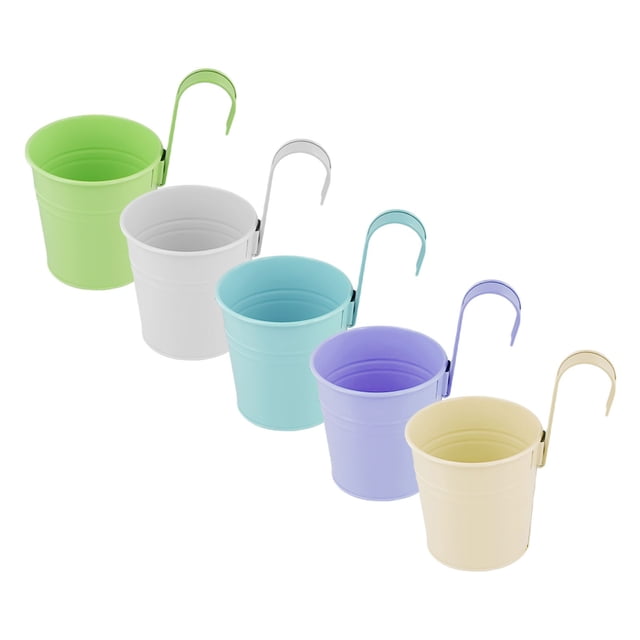 5pcs Metal Hanging Flower Pots for Fence Balcony Garden with Removable Hooks