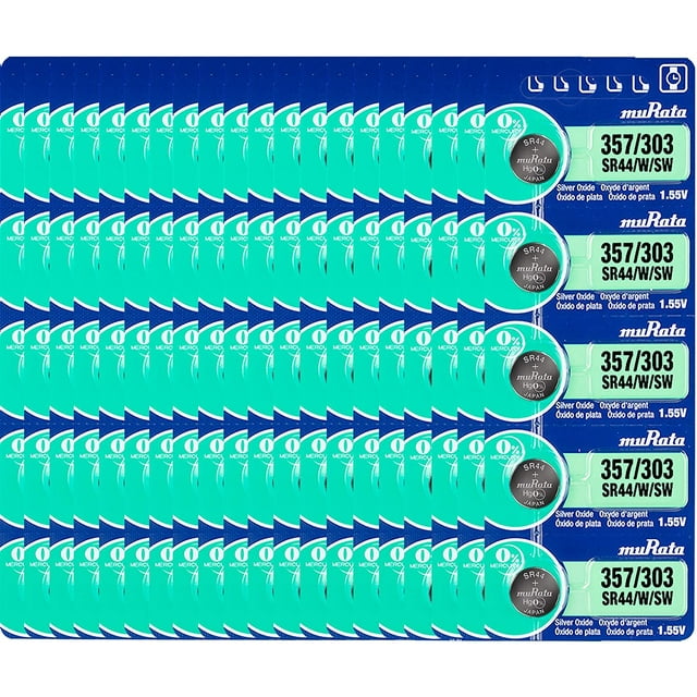 Murata 357/303 SR44/W/SW Battery 1.55V Silver Oxide Watch Button Cell (100 Batteries)