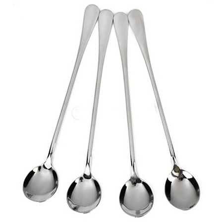 

YDxl Home Kitchen Tool 4 Pcs Long Round Stainless Steel Coffee Honey Ice Cream Spoons