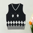 thumbnail image 2 of Little Boys Lattic Prints Warm Knitted Sweater Sleeveless Tops Knitwear Cardigan Vest Clothing Navy Size 7-8T, 2 of 3