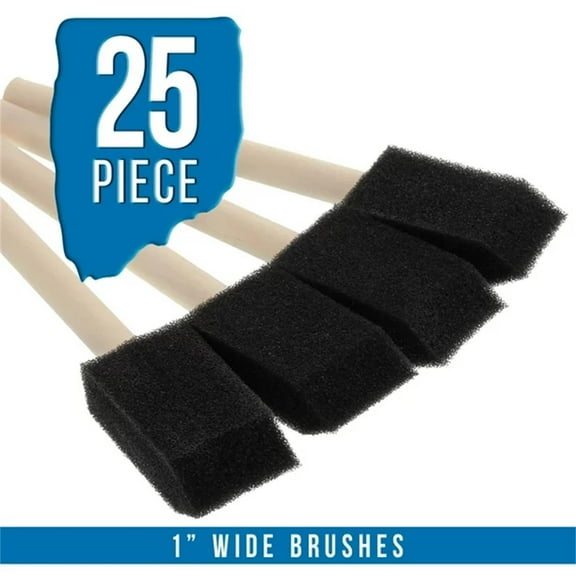 VISALY 25pcs Black Foam Paint Brush 1 Inch Foam Sponge Paint Brush Set with Wooden Handle Art Projects for Acrylics Stains Varnishes Crafts