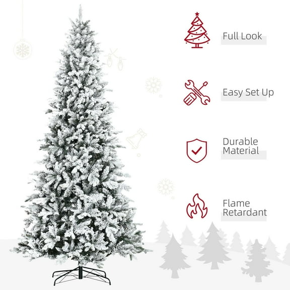 Topcobe 9 Foot Pine Snow Flocked Artificial Christmas Tree with 616 Realistic Cedar Branches, Auto Open, Home Holiday Decoration, Christmas Tree for Indoor Decoration, Green