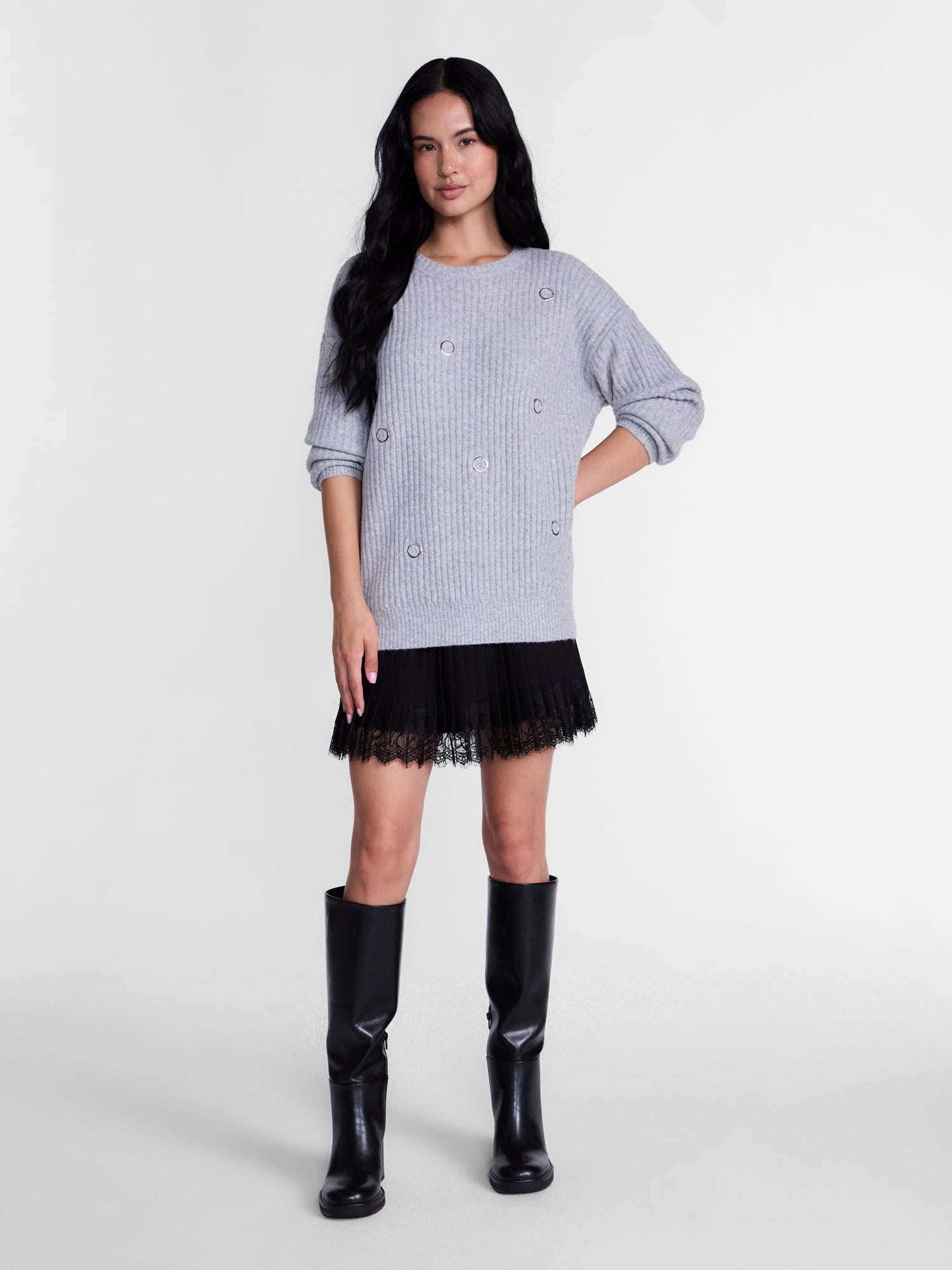 Madden NYC Women's Grommet Sweater with Long Sleeves, Midweight, Sizes XXS-XXL