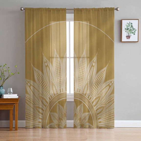 ERUNPONLY Brown Boho Sheer Curtains 84 Inch Length 2 Panels Set, Middle Century Abstract Floral Ethnic Art Voile Window Treatment Curtains Sheers Drapes for Bedroom/Living Room/Kitchen 52"x84"x2
