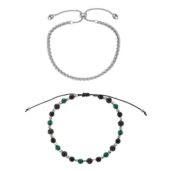 No Boundaries Men's Beaded and Chain Bracelet, Multicolor, 2 Pack