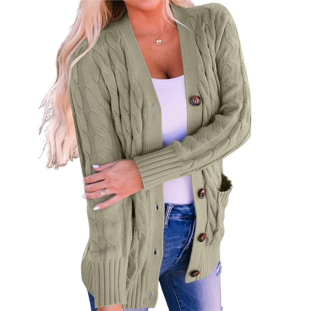Suéter de Punto de Larga para Mujer, Otoño 2025, Cárdigan Abierto con Botones, Prenda Exterior Holgada Verde 4XL