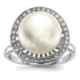 thumbnail image 5 of 925 Sterling Silver Rhodium 11-12mm White Button Freshwater Cultured Pearl Cubic Zirconia Ring Size 7, 5 of 7