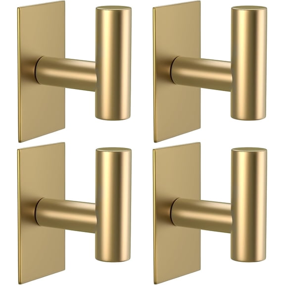 Wall Towel Hooks, Heavy Duty Sticky Holder Waterproof Towel Hooks for Hanging Coat, Clothes, Closet Hook Wall Mount for Kitchen (Gold, 4 Pack)