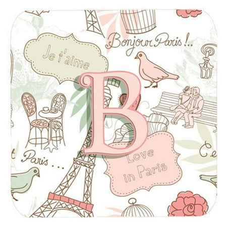 

Carolines Treasures CJ2002-BFC Letter B Love In Paris Pink Foam Coasters- Set Of 4