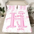 thumbnail image 2 of jejeloiu Personalized Gifts Bowtie Queen Sheet Sets,Bowknot Latter H Flat Sheet,Pink Heart Print Queen Fitted Sheet For Princess,Lightweight Room Decoration,4-Piece, 2 of 7