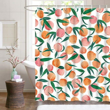 Peach Shower Curtains Allover Fruits, Peach Emoji Shower Curtain